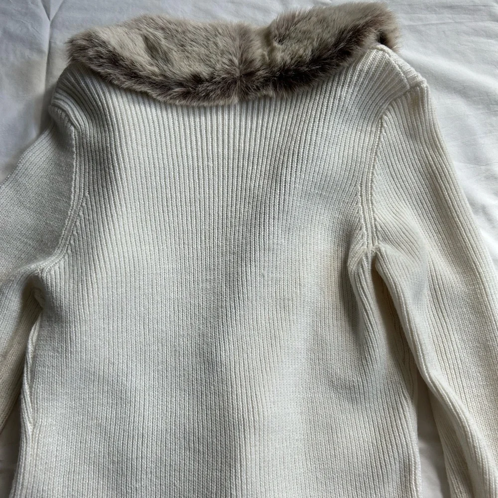 Christie & Jill Acrylic Cardigan Sweater Faux Fur Collar and Sleeve Ivory Large - Picture 11 of 15